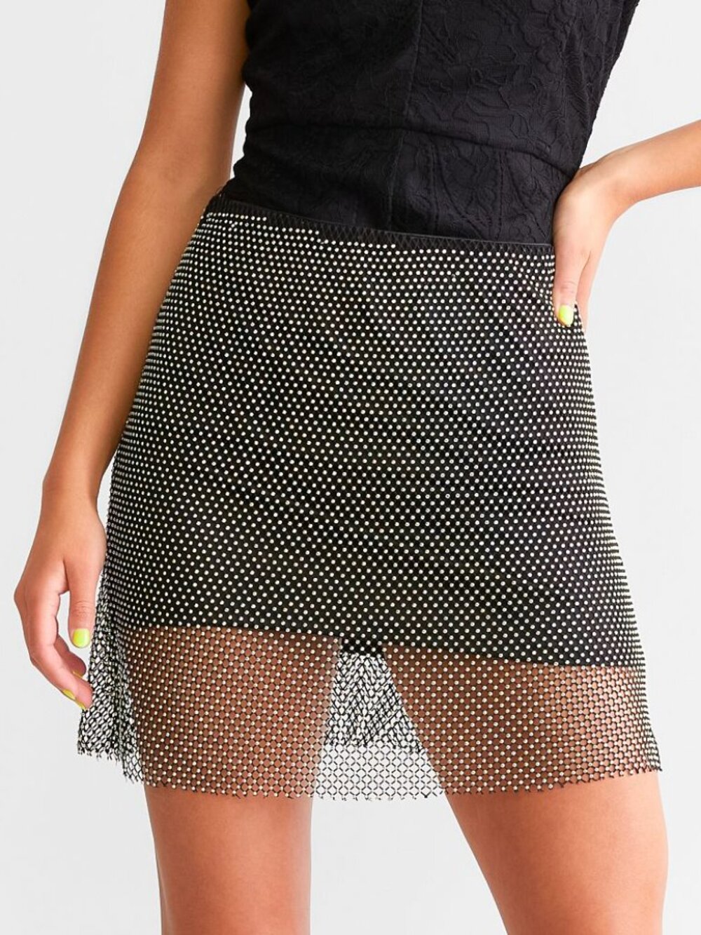 NWT STRUGALA Rhinestone Mesh Mini Skirt Size M